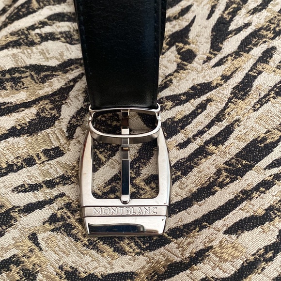 Mont Blanc men’s Italian leather belt rectangular palladium pin buckle size L - Picture 2 of 7